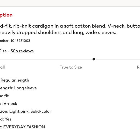 H&M Rib Knit Cardigan Light Pink, Size XS X-Small - Picture 5 of 12